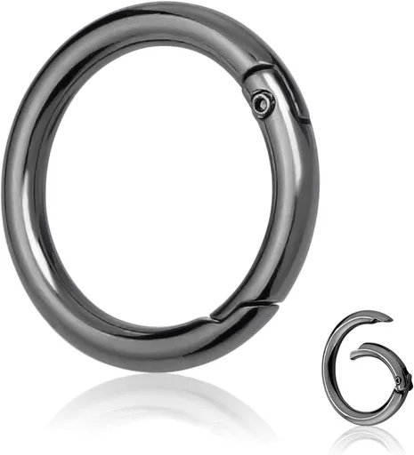 10Pack 1 Inch Metal Spring O Rings Clip Keychain, Round Carabiner Clips Keyrings Snap Hook Buckle, Purse Shoulder Bag Chain Rings Clip Replacement Paracord Keychain Lanyard Leather DIY Crafts (Black)