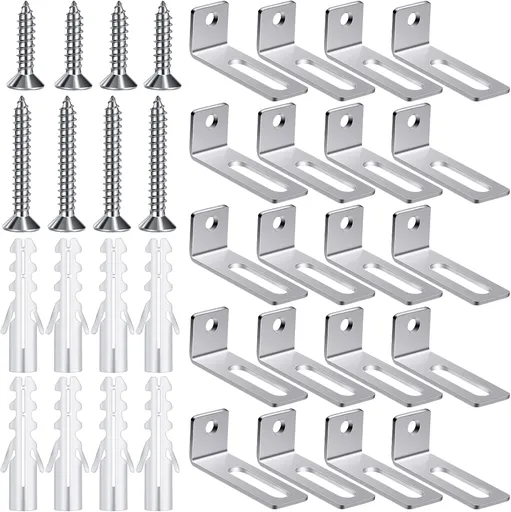 20 Set Whiteboard Brackets Whiteboard Installation Hardware Kit Mounting Wall Hanging Brackets Include Hanger Supports, Screws, Expansion Tube for Hanging School Office Supplies,1.26x0.47in