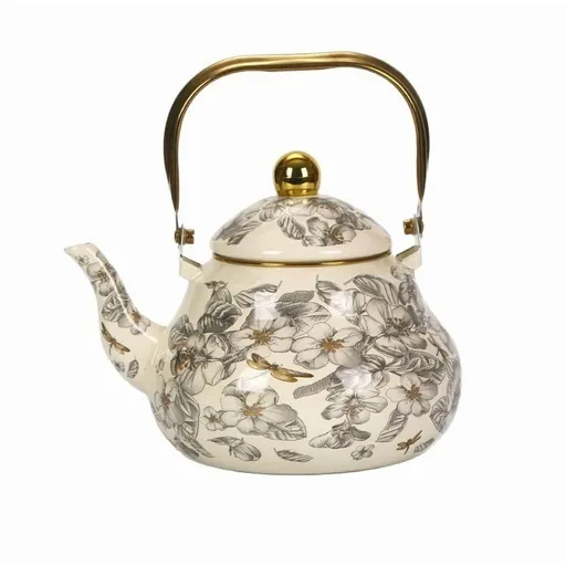 Vintage Floral Enamel Tea Kettle, 1.5L 2.0L 2.5L Stovetop Safe Steel Teapot with Ergonomic Handle, Dragonfly Design for Home Kitchen Decor