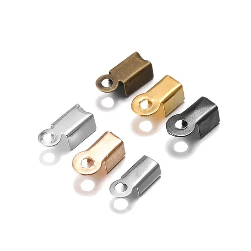 200Pieces Fold Over Clasp Cord Ends Terminators Crimp End Tips Leather Ribbon Ending Clasp Tips Jewelry Connector