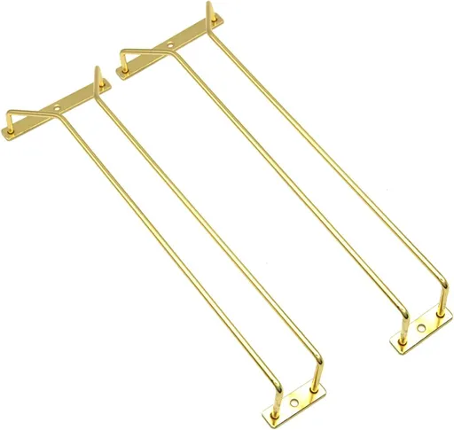 35cm Gold Wine Glass Rack, Under Cabinet Wine Glass Holder Stainless Steel Stemware Rack - Hanging Stemware Holder for Cabinet Kitchen Bar, Set of 2