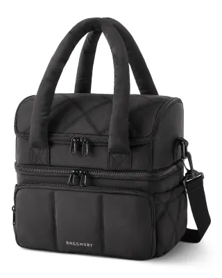 Double-Layer Insulated Lunch Bag with Quilted Design – 11.8L Cooler Tote for Work, Picnics & Travel (Black) | Other Colors Available In-Store