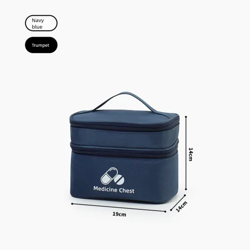 Dark blue Compact Double-Layer Medicine Storage Case – Portable First Aid Organizer for Home, Travel & Emergency Use