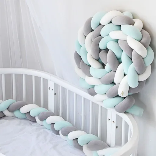 White & Grey & Green 2M Nordic 3-Strand Hand-Braided Knot Long Pillow - Soft Plush Sofa Cushion, Room Decor for Bedroom & Living Room