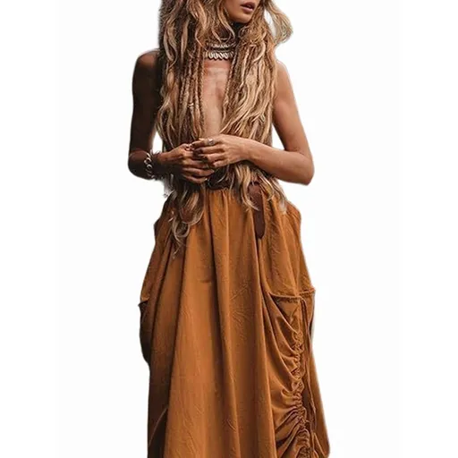 Women'S Maxi Boho Skirt with Pockets Bohemian Hippie Gypsy Gray L