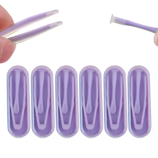 6 Pack Contact Lens Tool Kit Tweezers Inserter Remover Travel Case Set - Purple