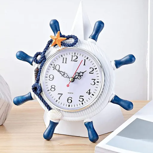 Mediterranean Style Wooden Ship Steering Wheel Outdoor Garden Wall Clock,4 in Home Decoration Wall Clock Large Outdoor Decoration