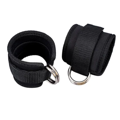 2PCS Weight Lifting Ankle D-Ring Strap Pulley Cable Kickbacks Attachment Gym Leg - Black
