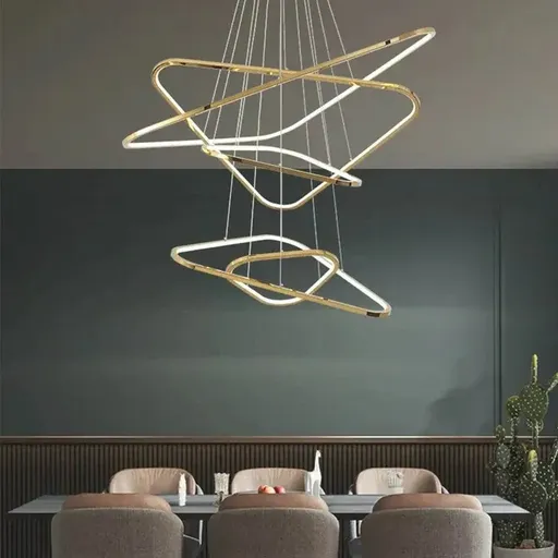 BAMDECOR AD2583 Modern Triangular LED Chandelier (Five Rings-Gold