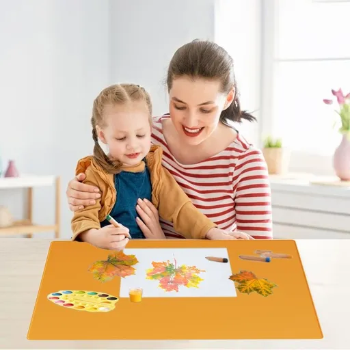 Waterproof Non Slip Silicone Desk Mat with Raised Edges for Painting Crafts Children's Dining Table Protector Easy Clean 23.62x15.75 Inches Green Blue Orange Pink