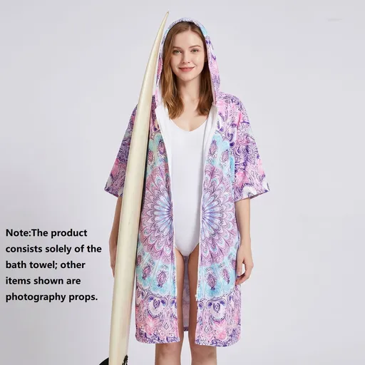 2 pack Quick Dry Microfiber Surf Poncho Towel（Style 4）- Hooded Changing Robe with Zipper - Lightweight Beach Wrap for Swimming Travel