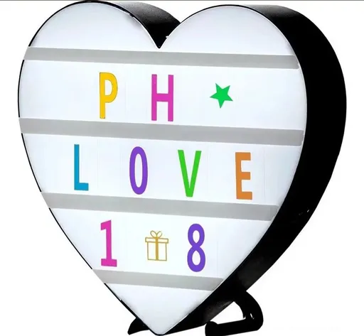 Cinema Light Box Black Heart Shaped LED Light Up Light Box with Coloured Alphabet Stickers