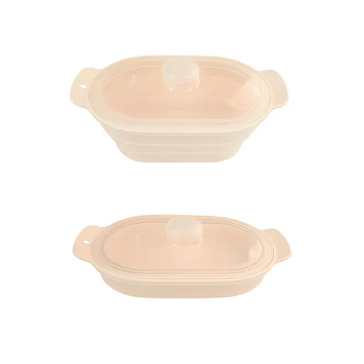 Foldable Food-Grade Silicone Steamer Pot with Lid and Steamer Rack – Space-Saving Collapsible Cookware for Microwave, Freezer, Camping, and Outdoor Meals, Effortless Storage and Versatile Kitchen Companion (Rectangular Style, Beige)