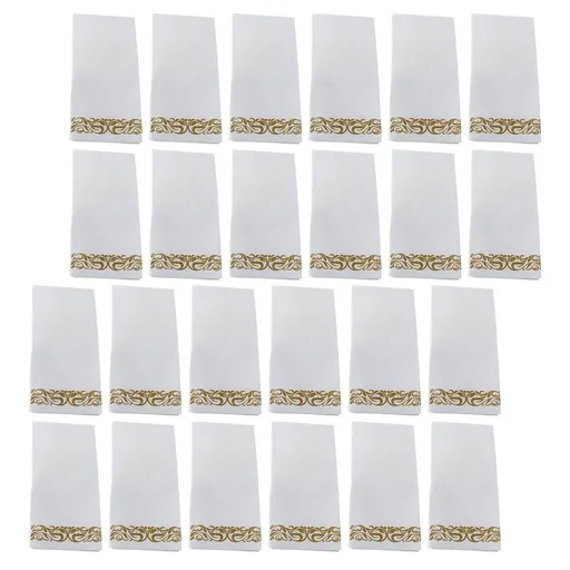 50Pcs Chic White Paper Napkins with Plated Gold Embossed Pattern for Dinner Party and Wedding Decorations