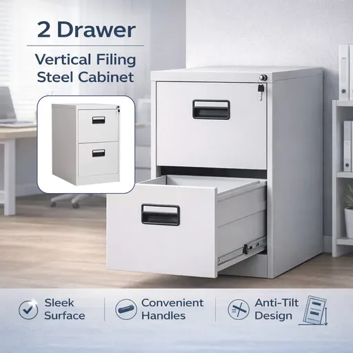 2 Drawer Lockable Steel File Cabinet Office Storage Document Organiser Secure