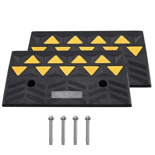 Rubber Curb Ramp 2 Pack, 12.7 cm Rise Height Heavy-Duty 15 tons Load Capacity Threshold Ramps, Driveway Ramps with Stable Grid Structure for Cars, Wheelchairs, Bikes, Motorcycles