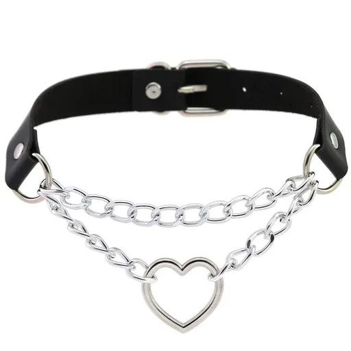 Pop Punk Collar Choker Vintage Retro Steampunk Dark Goth Style Heart Chains Necklace for Women，Leather Choker Collar Necklace