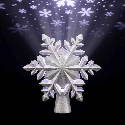 Christmas Tree Topper Lighted 360 Degree Rotating Snowflake Projector Silver Glitter