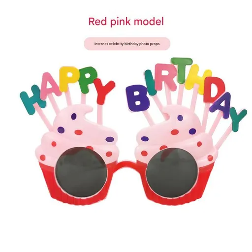 Red Pink Novelty Birthday Glasses - Fun Cake Design Party Props - Durable Plastic, Comfortable Fit, Unisex - Perfect for Birthday Celebrations and Photo Booths