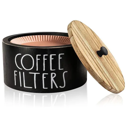 Vintage Wooden Coffee Filter Paper Storage Box Country Style Filter Organizer - Black