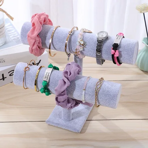 Jewelry Display Stand Simple Fashionable Bracelet Scrunchies Holder for Home Jewelry Store Showcase Grey Double Row