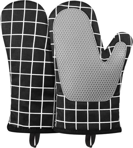 2 PCS Oven Gloves Heat Resistant, Silicone with Cotton Double Oven Mitts with Cotton Lining and Non-Slip Surface for Cooking