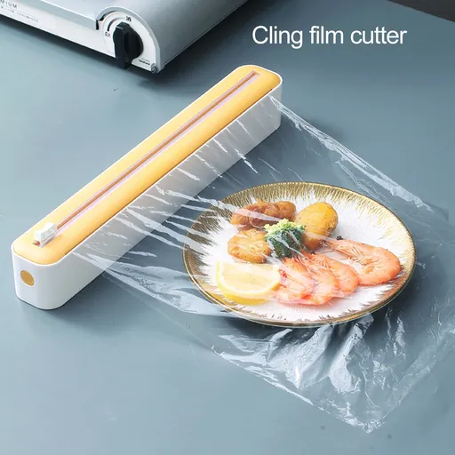 Cling Wrap Cutter - Magnetic Back Design - Two-Way Slider - Plastic Wrap Cutting - Fridge Mounted - Saran Wrap Organizer - Kitchen Tool Yellow