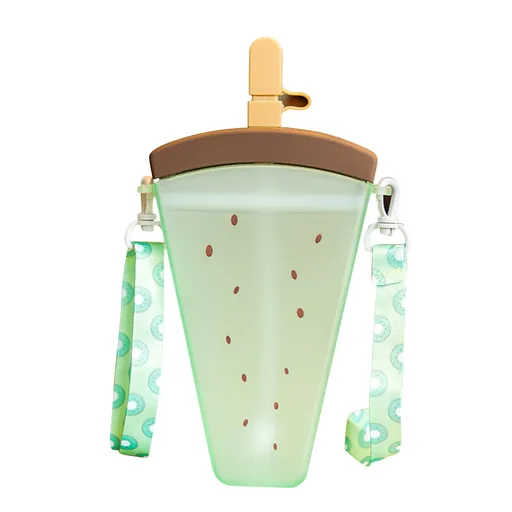 Cute Watermelon Style Drinking Cup with Shoulder Strap, Multifunctional Ice Cream Popsicle Beverage Mug for Kids, Green
