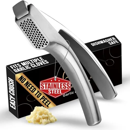 Gourmet Easy Garlic Press No Need to Peel, Stainless Steel Garlic Mincer, Garlic Crusher (Fine Mincing)
