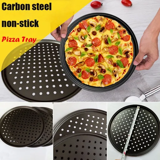 Pizza Pan for Oven, Nonstick Pizza Pans, Carbon Steel Pizza Pan with Holes, Pizza Baking Pan for Oven Baking Supplies, for Home Baking Kitchen Oven Restaurant, 1 Pcs, 12.6 Inches 12.6" Black