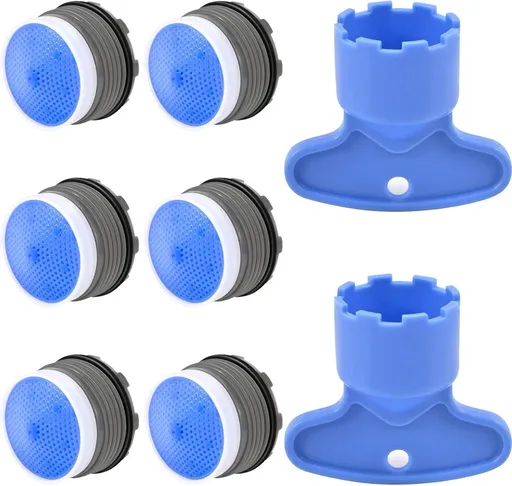 Water-Saving Aerator - M18 x 6 Pieces Tap Aerator - With Mounting Wrench - Tap Strainer for Taps - Tap Attachment - Tap Connector - Includes Disassembly Wrench & Removal Tool - Blue