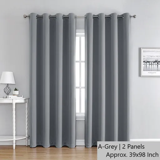 Version A Grey | Approx. 39x98 Inch Single Panel | 657g Per Panel | 210GSM Full Blackout Curtains, Grommet Top 2 Panels, Contemporary Tall Window Drapes for High Ceiling, Suitable for Christmas Gifting