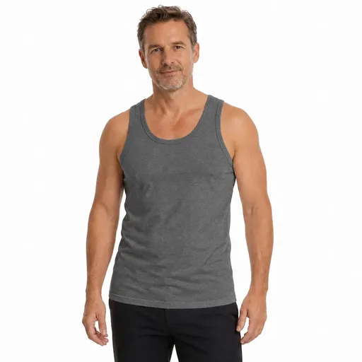 Mens 100% Cotton Plain Singlet Blank Slim Tank Top Gym Sleeveless Basic - Grey