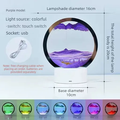 3D Sand Art Night Light Touch-Sensitive Dimmable USB Battery Power Purple