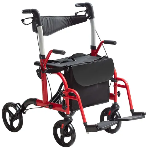 2 in 1 Rollator Walker & Transport Chair for Seniors, Folding Rolling Walker Wheelchair Combo & Footrests, Lightweight Aluminum Mobility Walker with Adjustable Handle, All Terrain Wheels, 136KG