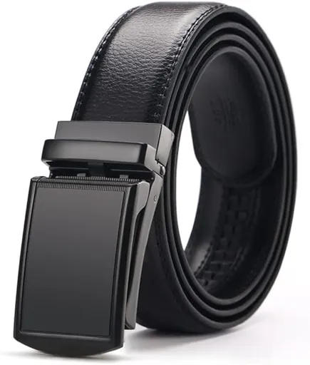 Men's Belt - 1 Piece - Belt (130cm) - Metal Belt - Leather Belt - Slide Buckle for Jeans and Trousers - Men - Adjustable - Men's Belt - Robust Metal Buckle Belt - No Holes - Suitable as a Gift - Brown
