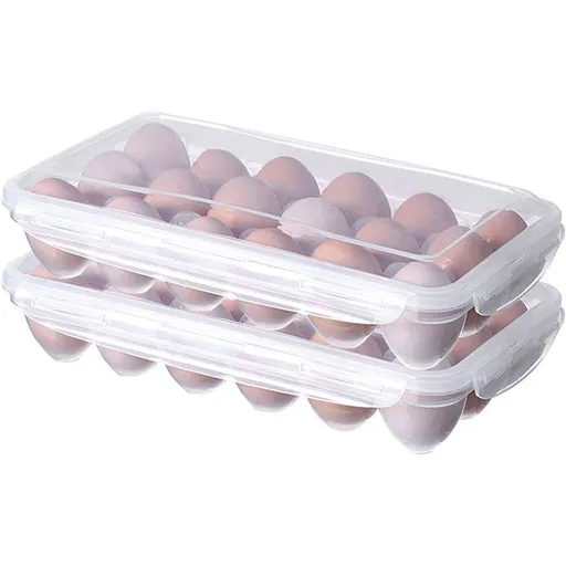 2 Pack Covered Egg Holders For Refrigerator, Plastic Storage Container/ Deviled Egg Tray Carrier with Lid Fits (Can hold 36 eggs) Only tray