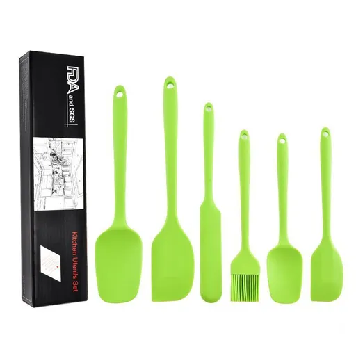 6Pcs Food-Grade Silicone Scraper Set, Baking Cream Spatulas (Green)(2 set/12PCS)