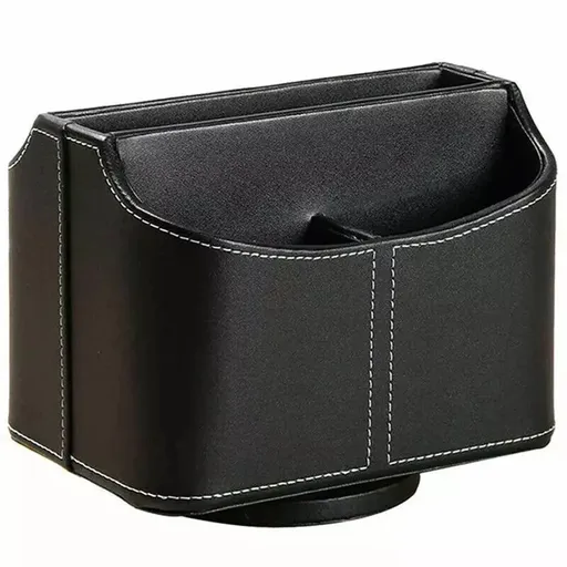 Leather Remote Control Holder 360 Degree Spinning Desk TV Remote Table Organizer - Black