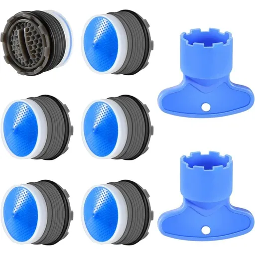6 pcs, M18.5 Aerator, Kitchen Bathroom Nozzle, Plastic Sink Faucet Aerator For Water Saving With 2 Wrench, Blue