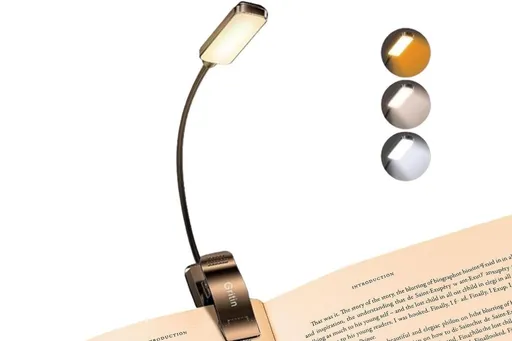 Rechargeable LED Book Light with 3 Adjustable Color Temperatures, 80H Reading Time - Black