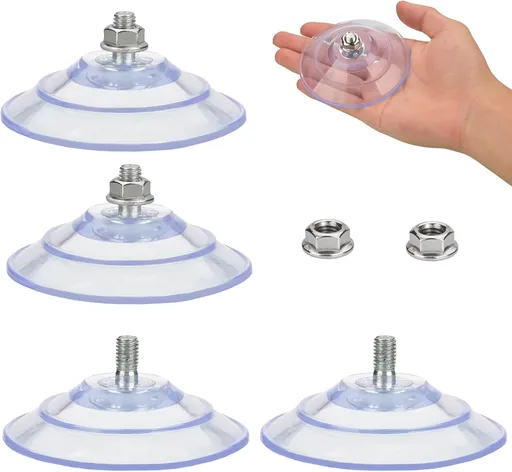 Upgraded Large Suction Cup with Screws 3.4"/85mm Plastic Suction Pads 4 Pack Clear PVC Sucker Pads with M8 Screw Nut Extra Strong Adhesive Glass Suction Holder
