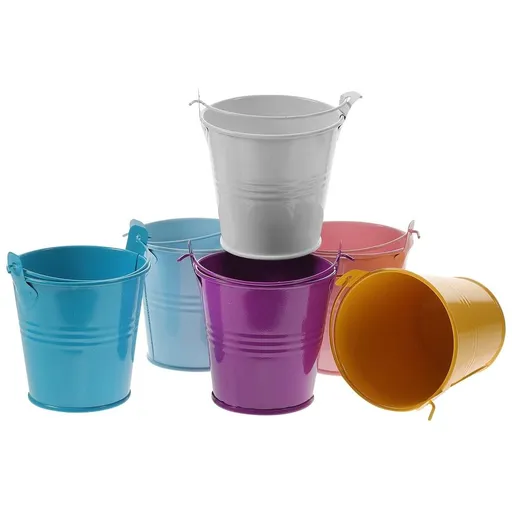 Set of 6 Yellow Rustic Mini Tin Buckets 7.57.57.5cm for Garden, Clean, and me Decor