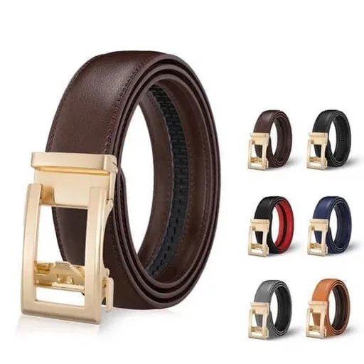 Unisex Double‑Sided Leather Ratchet Belt, Hole‑Free Adjustable Alloy Buckle for Men & Women(Brown)