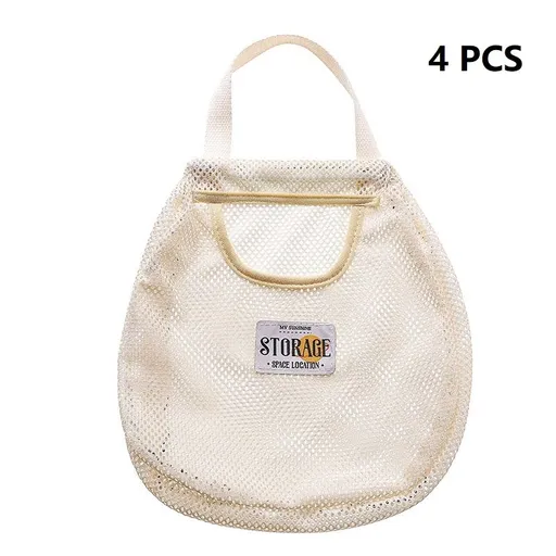 4 pcs Beige Hanging Mesh Storage Bag - Breathable Canvas Organizer for Socks and Underwear - Space Saving Wall Mount Design, Washable and Durable for Wardrobe, Dorm, and Bathroom