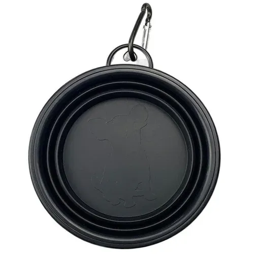 Collapsible Silicone Pet Bowl for Cat Dog Portable Food and Water Feeder - Black