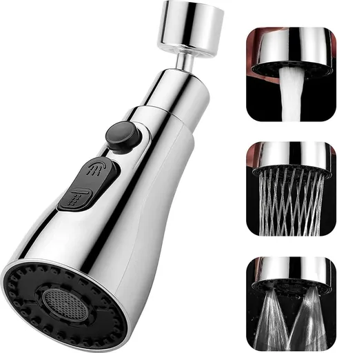 Faucet Attachment - 360 Degree Rotation - Kitchen Tap G1/2 - 3 Positions - Faucet Head - Washing Up - Kitchen Faucet - Water Saving - Flexible Faucet Head - Extension - Faucet Parts - Rotating Faucet Hose - Faucet Nozzle - Silver - For Bathroom Washb