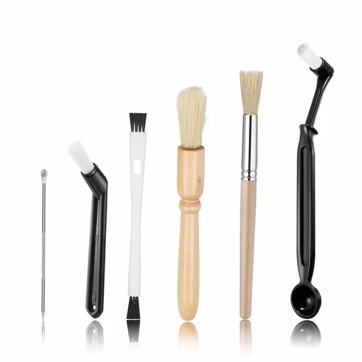 6 Pcs Coffee Brush Set, Professional Espresso Brush Kit,Heavy Wood Handle & Natural Bristles Wood Dusting Coffee Machine Brush