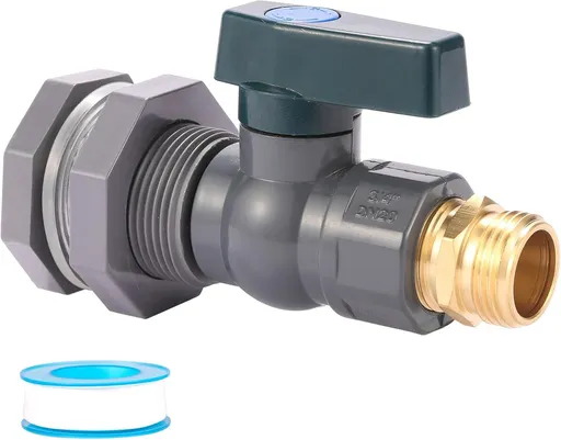 Rain Barrel Spigot Kit with 3/4 inch Bulkhead Fitting, PVC Garden Hose Faucet Adapter for Water Tanks, Aquariums, Tubs and Pools