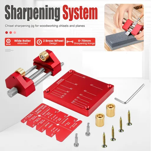 Adjustable Honing Guide Tool Set for Woodworking Chisels and Plane Blades with Rolling Base Angle Setting Plate and Multi-Angle Gauge for Sharpening Precision (Red)